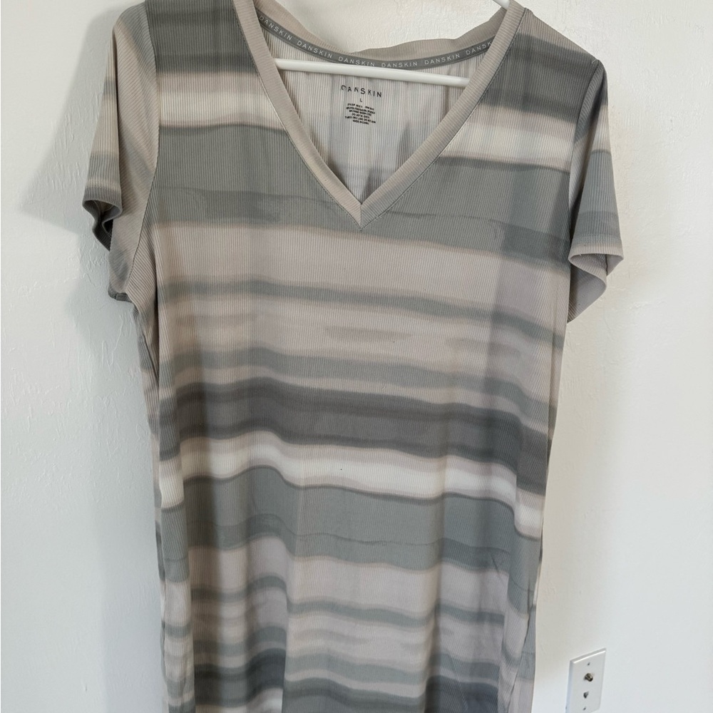 Danskin Women's Short Sleeve Striped nightgown - Gray and Cream